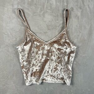 Kimchi Blue Velvet Cropped Camisole Medium Beige Taupe Crushed Velvet Y2K